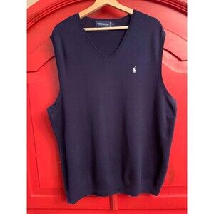 Ralph Lauren LT Polo Golf 100% Cotton Italian Yarn Navy Blue Sweater Vest EUC